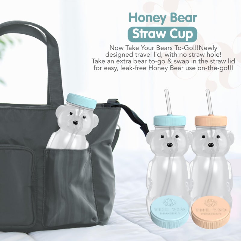 The 730 Project Honey Bear Straw Cup for Babies  2-Pack Honey Bear Bottle with Travel Lid  Therapy Learning Honeybear Straw Cup  Baby Bottle Set  8 oz  Creamsicle & Blizzard - Image 2